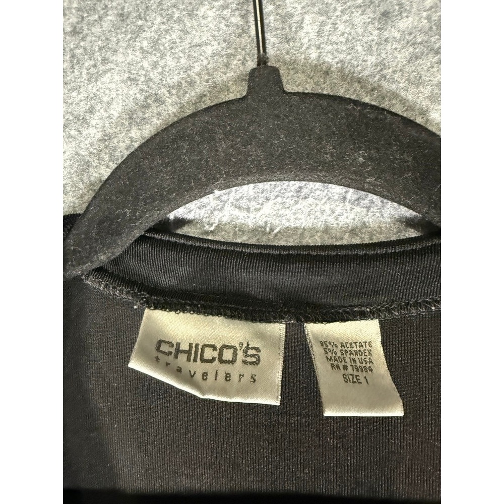 Chicos Travelers Size 1 Medium  Black Wrap Top Side Tie 3/4 Sleeve‎ Capsule - Picture 3 of 7